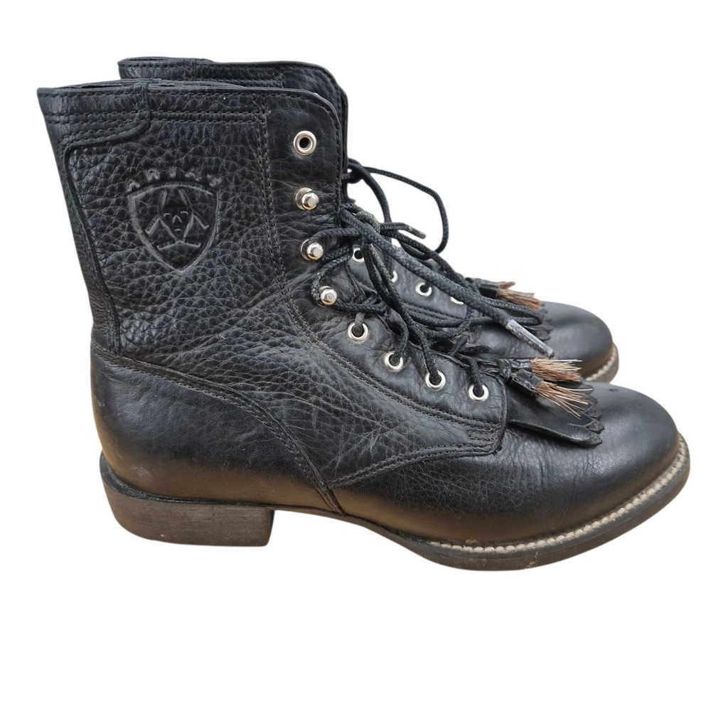 Ariat Womens Black Pebbled Leather Lace Up Kiltie Heritage Boots 11070 Size 6.5B